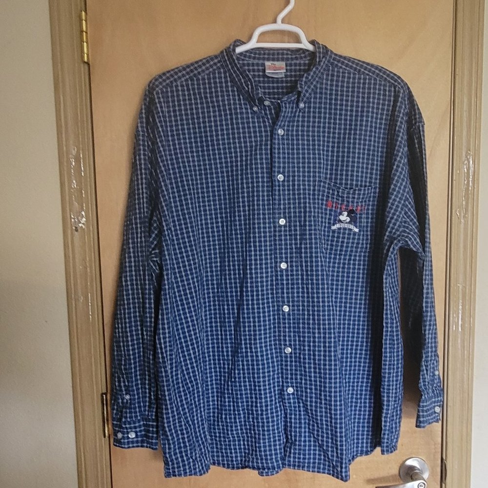The Disney Store Mickey Mouse Shirt XXL Blue Check Button Down